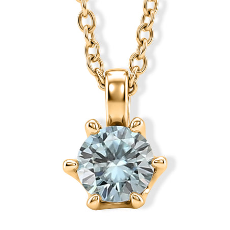 Paraiba Moissanite Solitaire Pendant in Yellow Gold Plated Sterling Silver with Chain (Size - 20) 1.00 Ct. 4493555 1