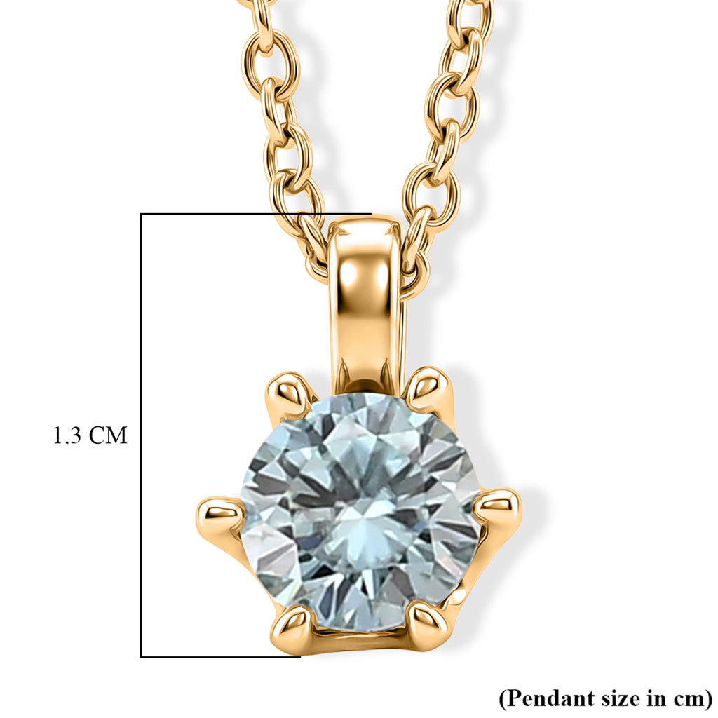 Paraiba Moissanite Solitaire Pendant in Yellow Gold Plated Sterling Silver with Chain (Size - 20) 1.00 Ct._4493555_5