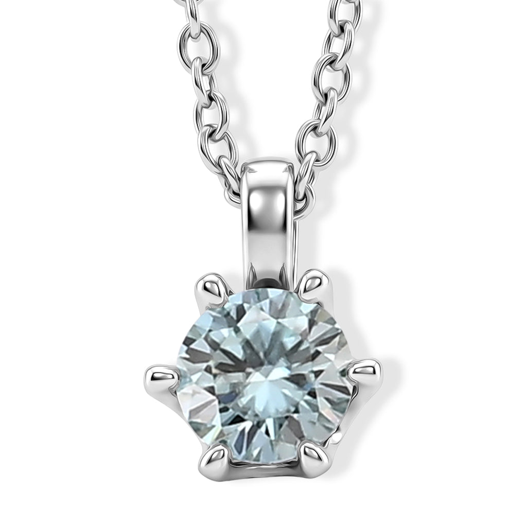 Paraiba Moissanite Solitaire Pendant in Rhodium Overlay Sterling Silver with Chain (Size - 20)_4493556