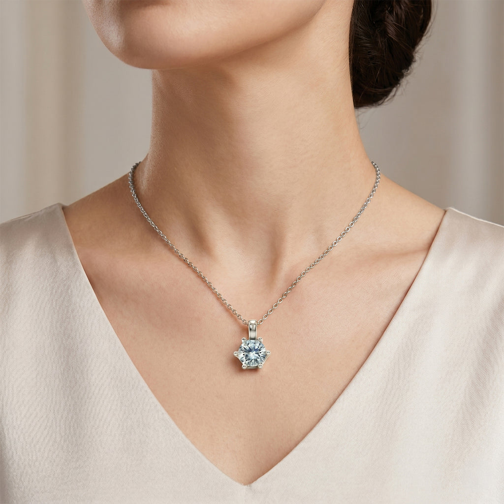 Paraiba Moissanite Solitaire Pendant in Rhodium Overlay Sterling Silver with Chain (Size - 20)_4493556_1