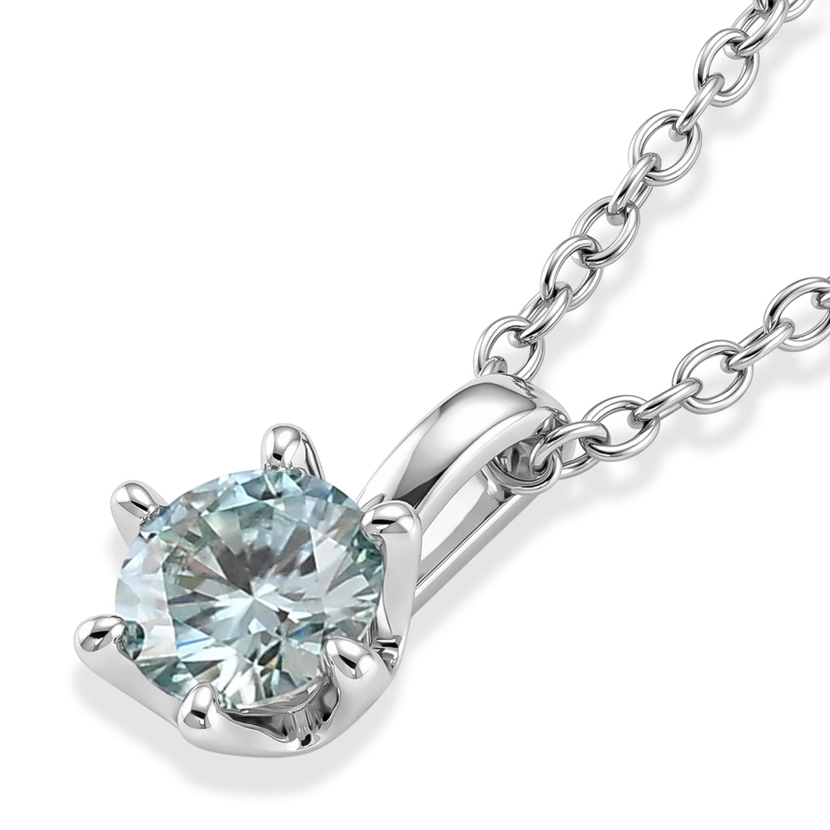 Paraiba Moissanite Solitaire Pendant in Rhodium Overlay Sterling Silver with Chain (Size - 20) V32491941 4