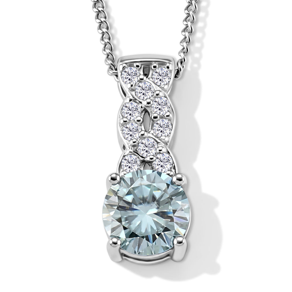 Paraiba Moissanite Infinity Pendant with Chain (Size 18) in Rhodium Overlay Sterling Silver 1.10 Ct._4493562