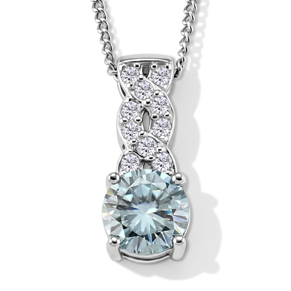 Paraiba Moissanite Infinity Pendant with Chain (Size 18) in Rhodium Overlay Sterling Silver 1.10 Ct. V32516312 0