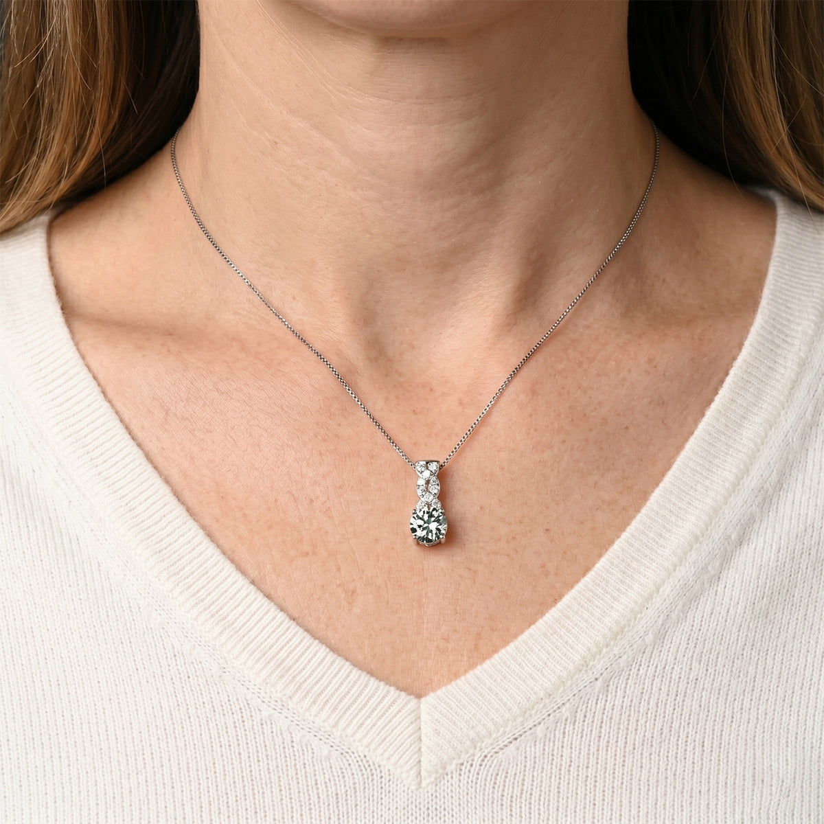 Paraiba Moissanite Infinity Pendant with Chain (Size 18) in Rhodium Overlay Sterling Silver 1.10 Ct. V32516312 2