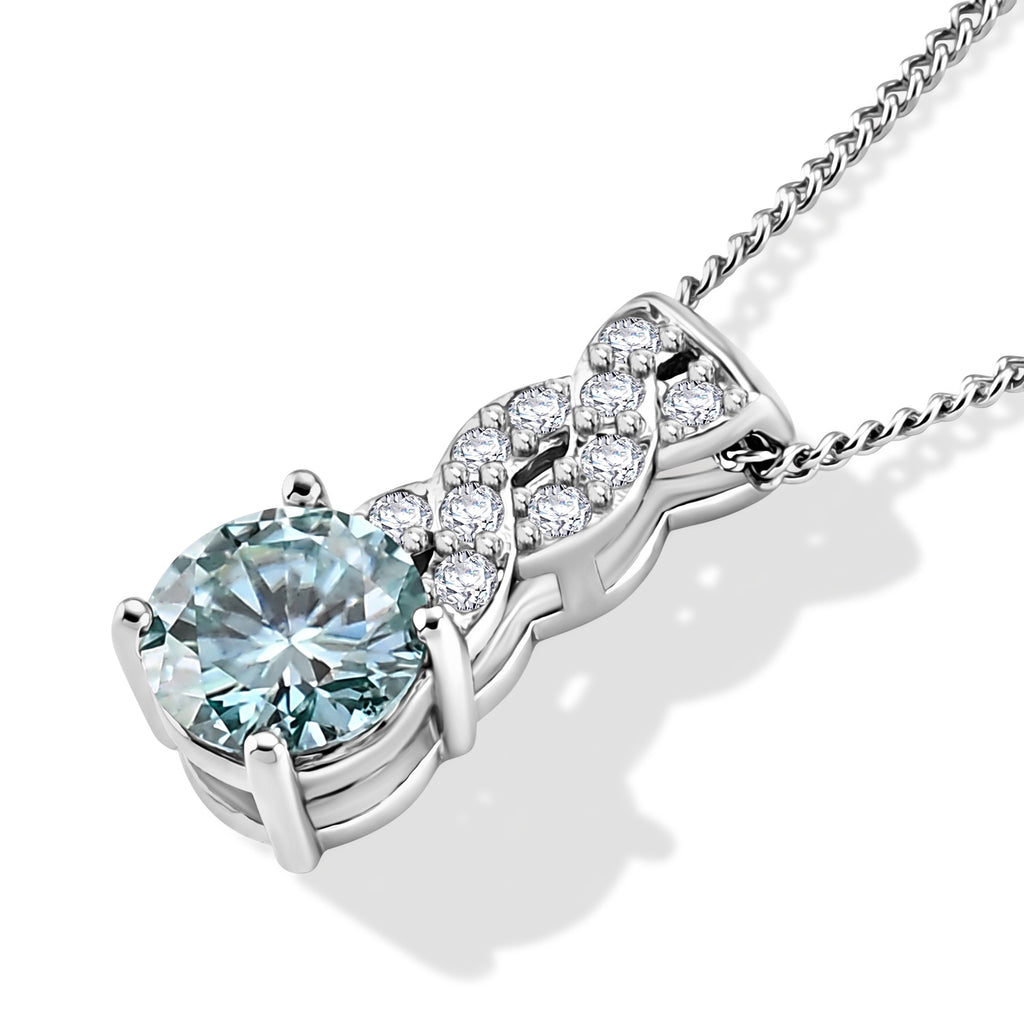 Paraiba Moissanite Infinity Pendant with Chain (Size 18) in Rhodium Overlay Sterling Silver 1.10 Ct._4493562_3