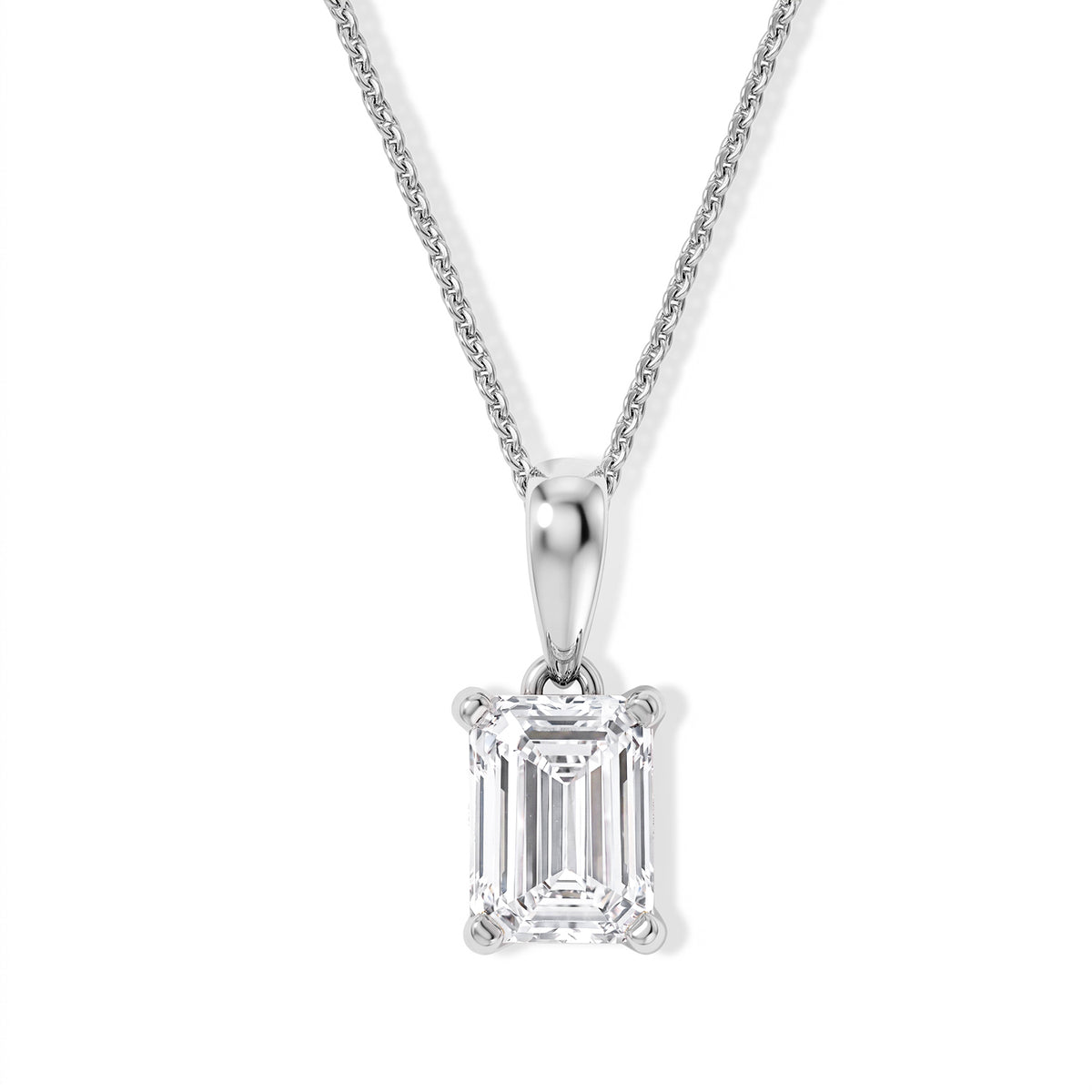 Luxuriant - Lab Grown Diamond (SI-G-H) Emerald Cut Solitaire Pendant with Chain (Size 18-2 Ext) in Rhodium Overlay Sterling Silver 1.00 Ct. 4493925 0