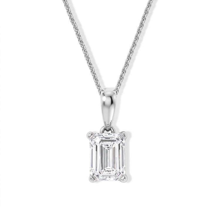 Luxuriant - Lab Grown Diamond (SI-G-H) Emerald Cut Solitaire Pendant with Chain (Size 18-2 Ext) in Rhodium Overlay Sterling Silver 1.00 Ct. 4493925 1