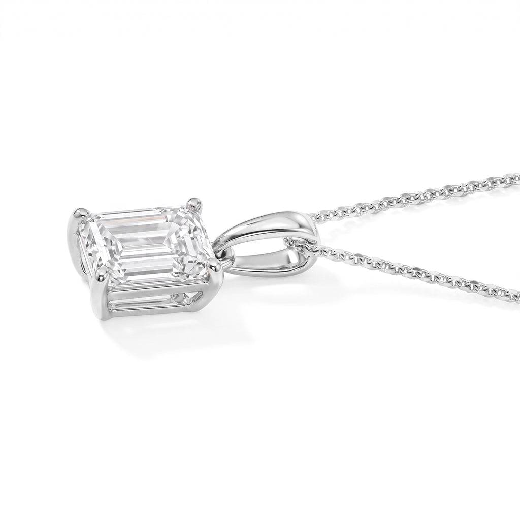 Luxuriant - Lab Grown Diamond (SI/G-H) Emerald Cut Solitaire Pendant with Chain (Size 18+2 Ext) in Rhodium Overlay Sterling Silver 1.00 Ct._4493925_2