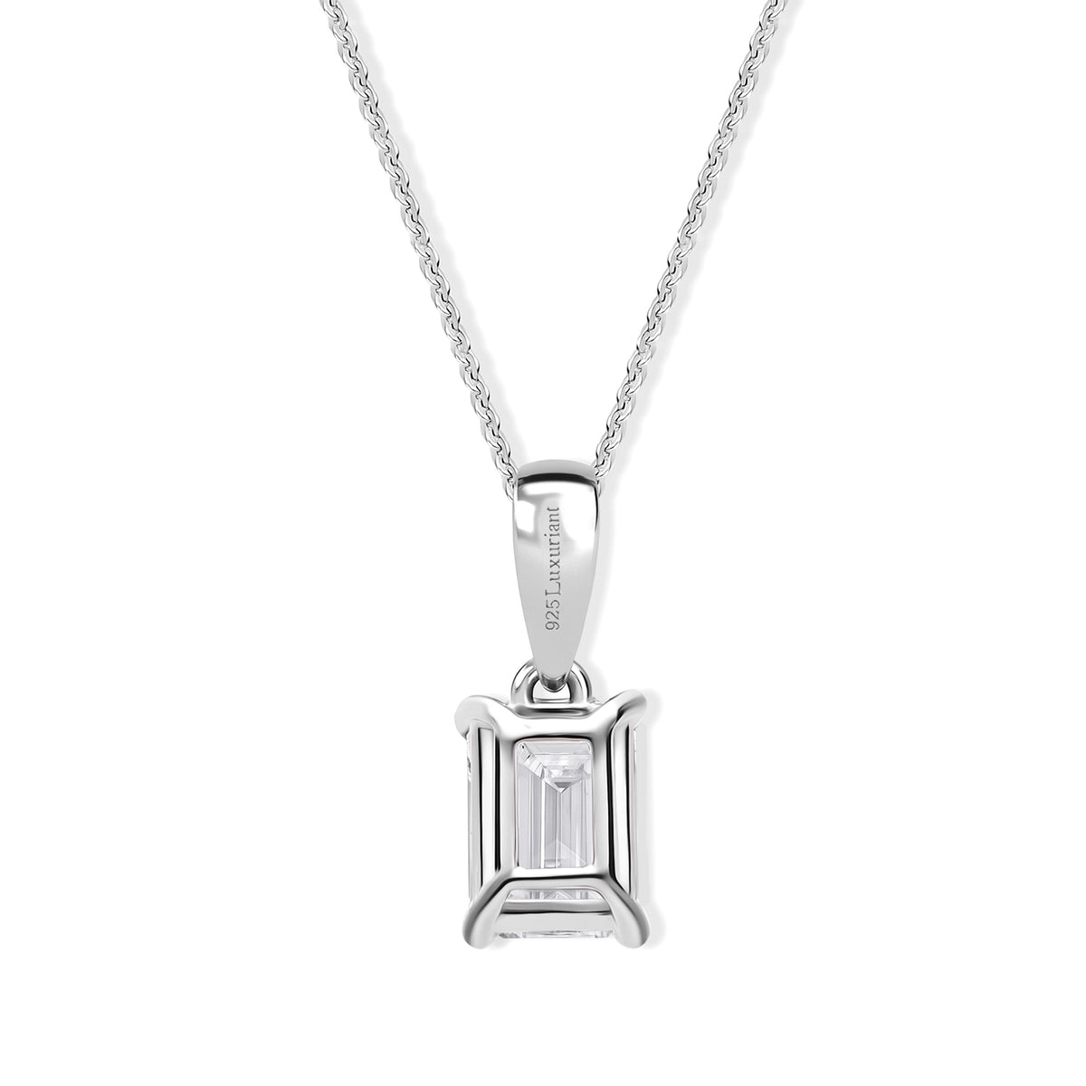 Luxuriant - Lab Grown Diamond (SI-G-H) Emerald Cut Solitaire Pendant with Chain (Size 18-2 Ext) in Rhodium Overlay Sterling Silver 1.00 Ct. 4493925 4