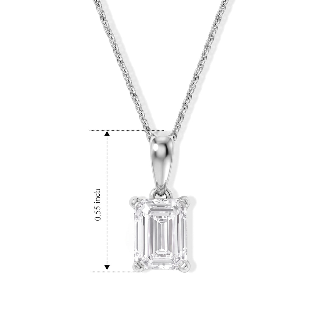Luxuriant - Lab Grown Diamond (SI/G-H) Emerald Cut Solitaire Pendant with Chain (Size 18+2 Ext) in Rhodium Overlay Sterling Silver 1.00 Ct._4493925_5