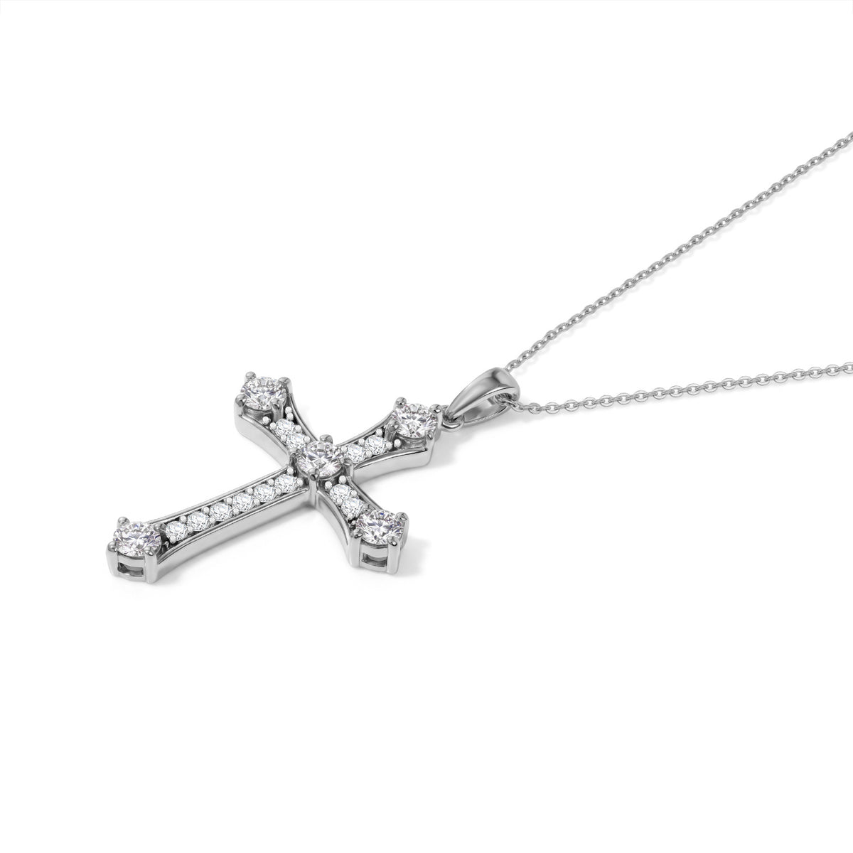 D'Joy - Moissanite Cross Pendant with Chain (Size 20) in Platinum Overlay Sterling Silver 1.56 Ct. V32667070 4