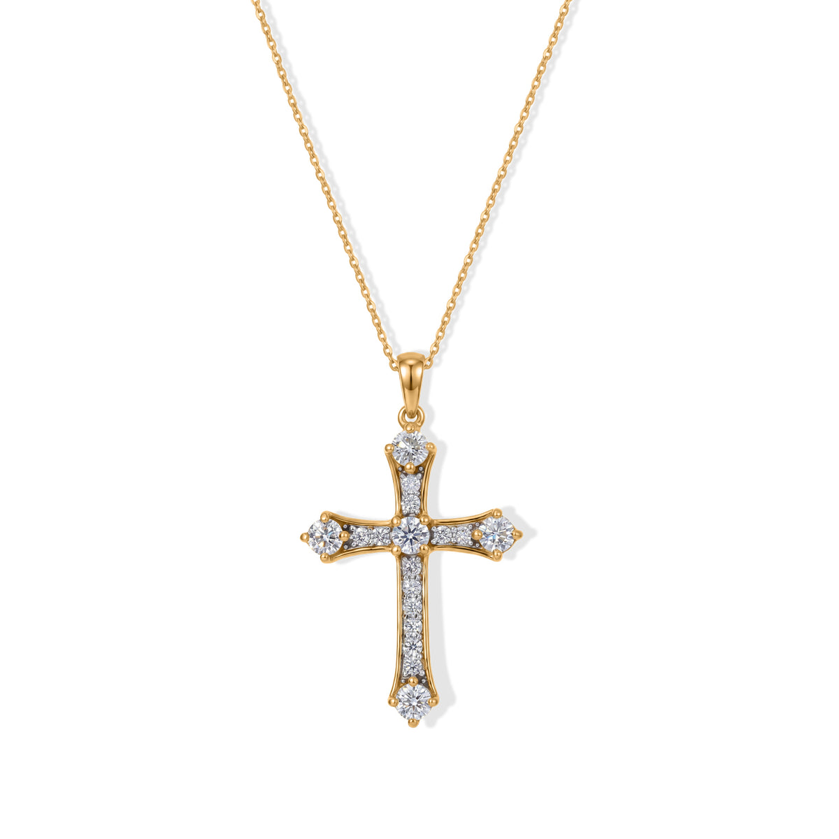 D'Joy - Moissanite Cross Pendant with Chain (Size 20) in Yellow Gold Plated Sterling Silver 1.56 Ct. 4494072 0