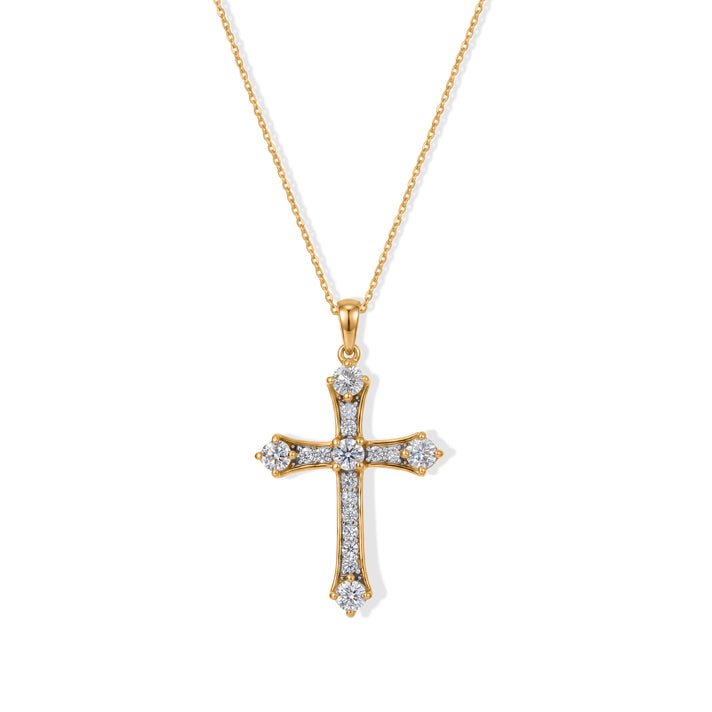 D'Joy - Moissanite Cross Pendant with Chain (Size 20) in Yellow Gold Plated Sterling Silver 1.56 Ct. 4494072 1