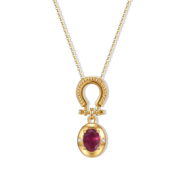 D'Joy - African Ruby &amp; White Zircon Pendant with Chain (Size 20) in Yellow Gold Plated Sterling Silver 1.20 Ct. 4494552 1