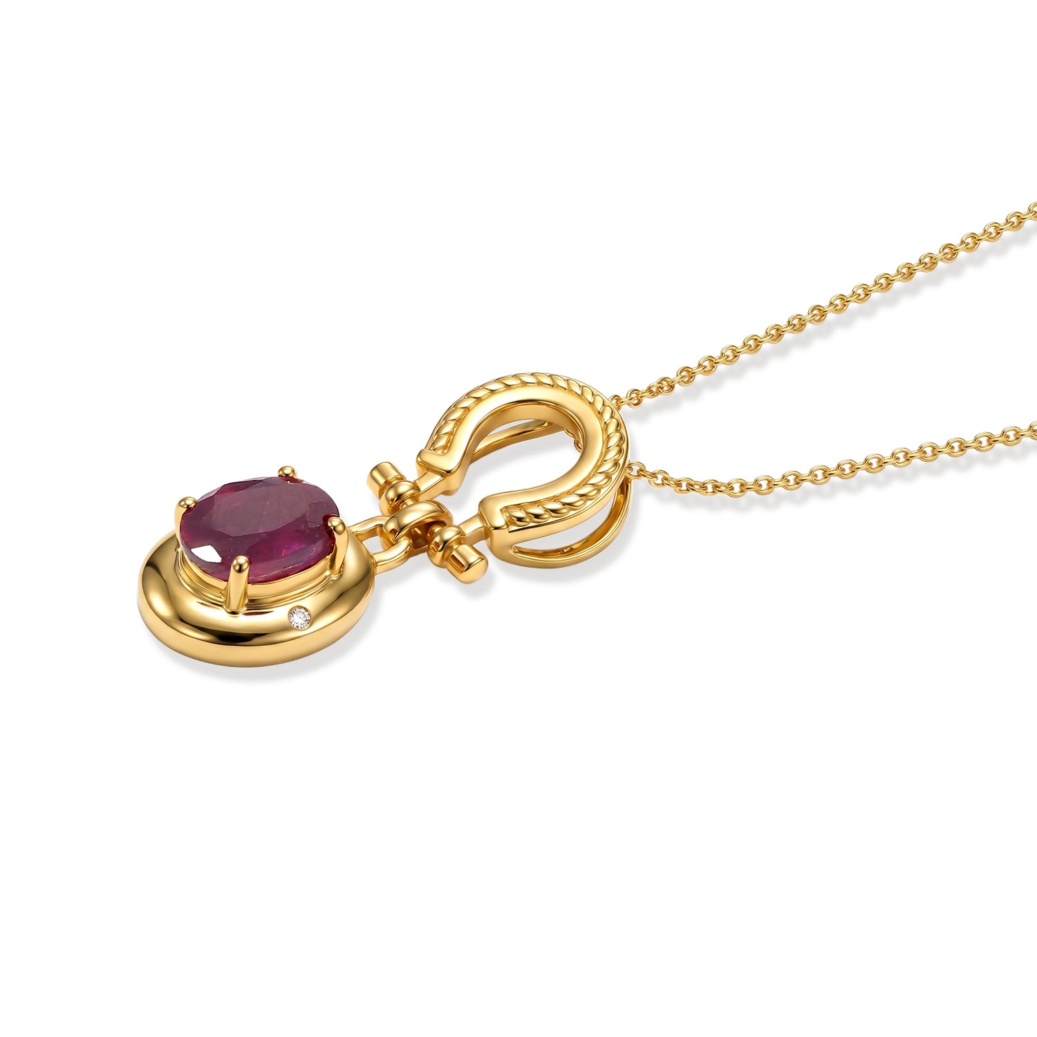 D'Joy - African Ruby &amp; White Zircon Pendant with Chain (Size 20) in Yellow Gold Plated Sterling Silver 1.20 Ct. 4494552 3