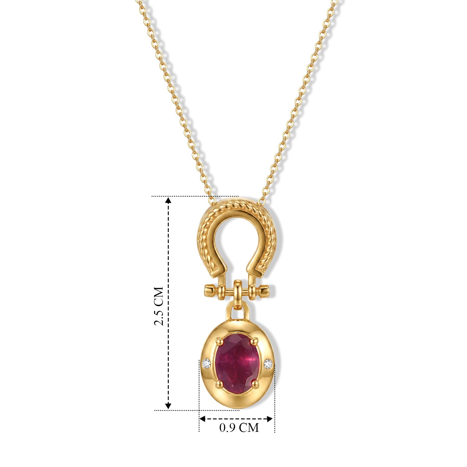 D'Joy - African Ruby &amp; White Zircon Pendant with Chain (Size 20) in Yellow Gold Plated Sterling Silver 1.20 Ct. 4494552 4