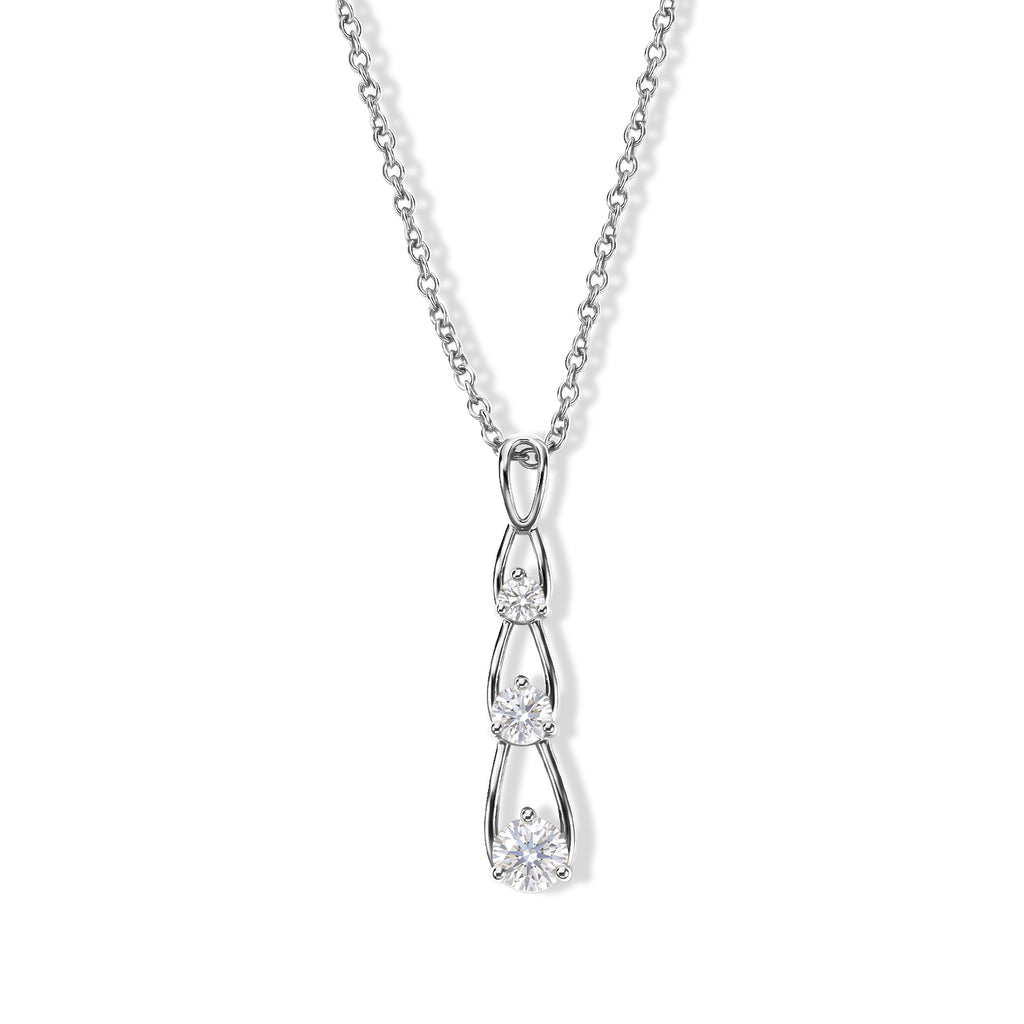 D'Joy - Moissanite Trilogy Pendant in Platinum Overlay Sterling Silver with Chain (Size 20)_4494575
