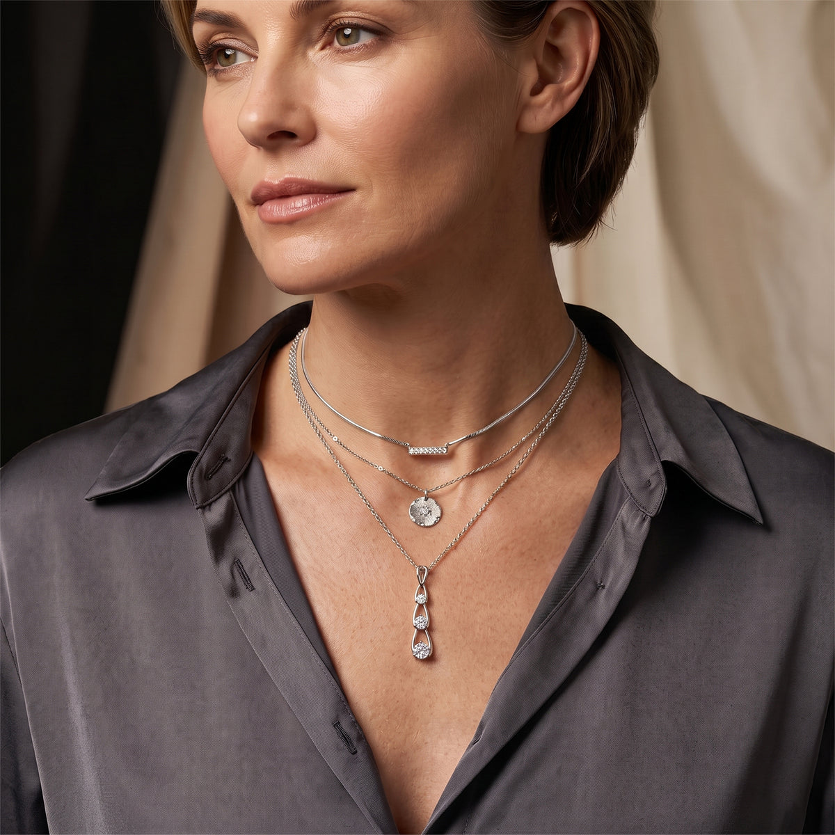 D'Joy - Moissanite Trilogy Pendant in Platinum Overlay Sterling Silver with Chain (Size 20) V32536784 3