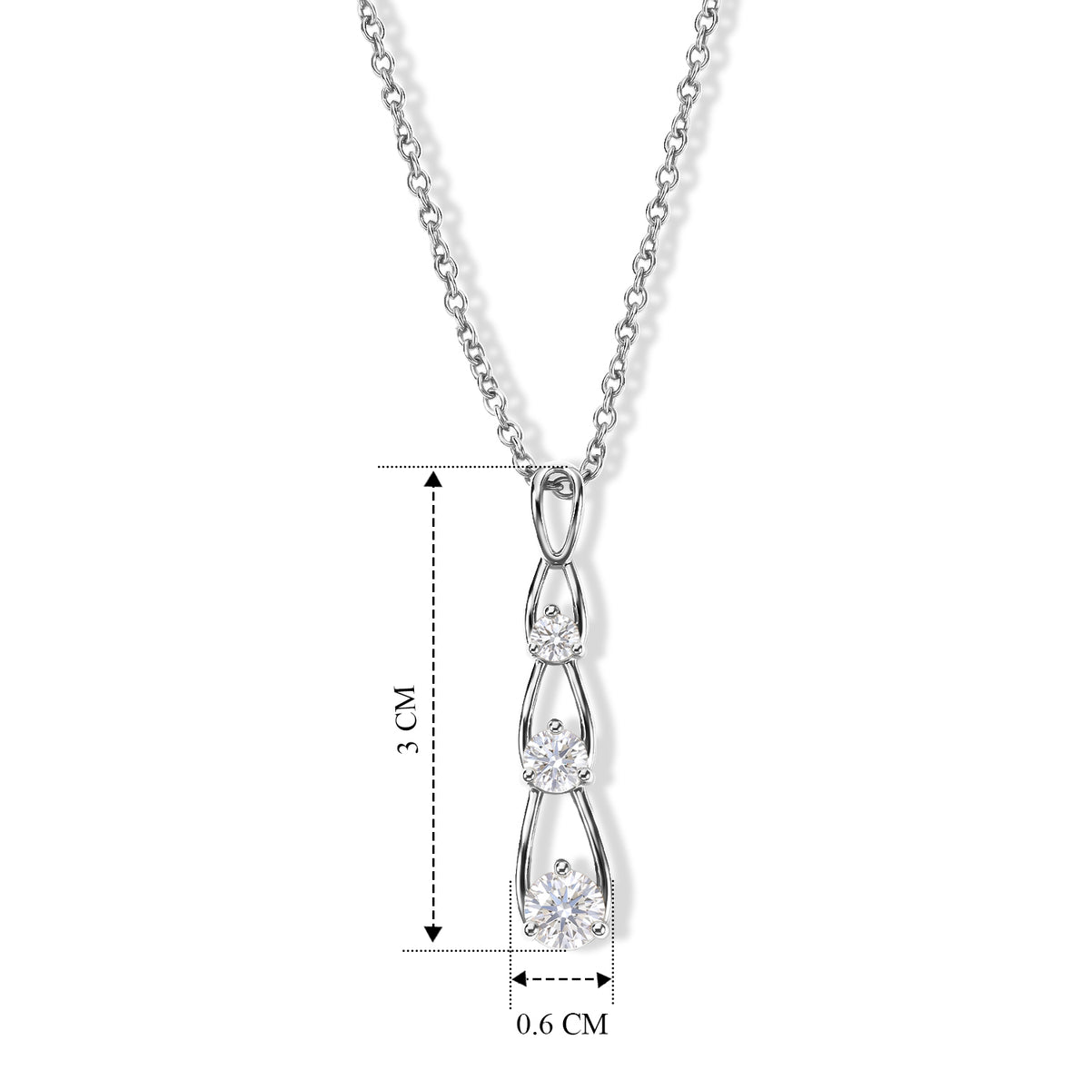 D'Joy - Moissanite Trilogy Pendant in Platinum Overlay Sterling Silver with Chain (Size 20) V32536784 5