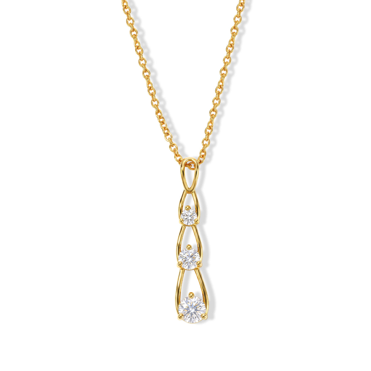 D'Joy - Moissanite Trilogy Pendant in Yellow Gold Plated Sterling Silver with Chain (Size 20) V32518224 0