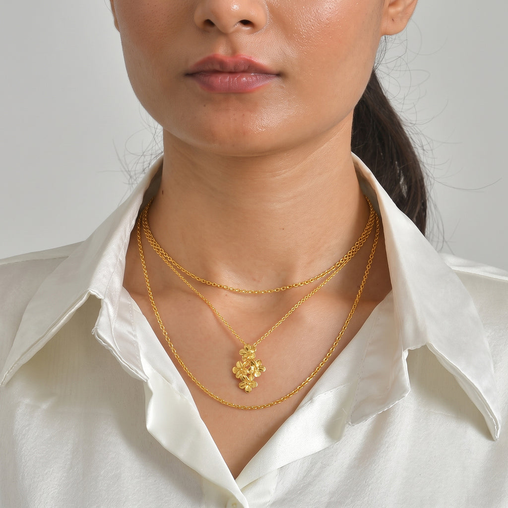 Bronzella Collection - Floral Drop Pendant with Chain (Size 20) in 18K Gold Plating 5.00 Gms_4495409_2