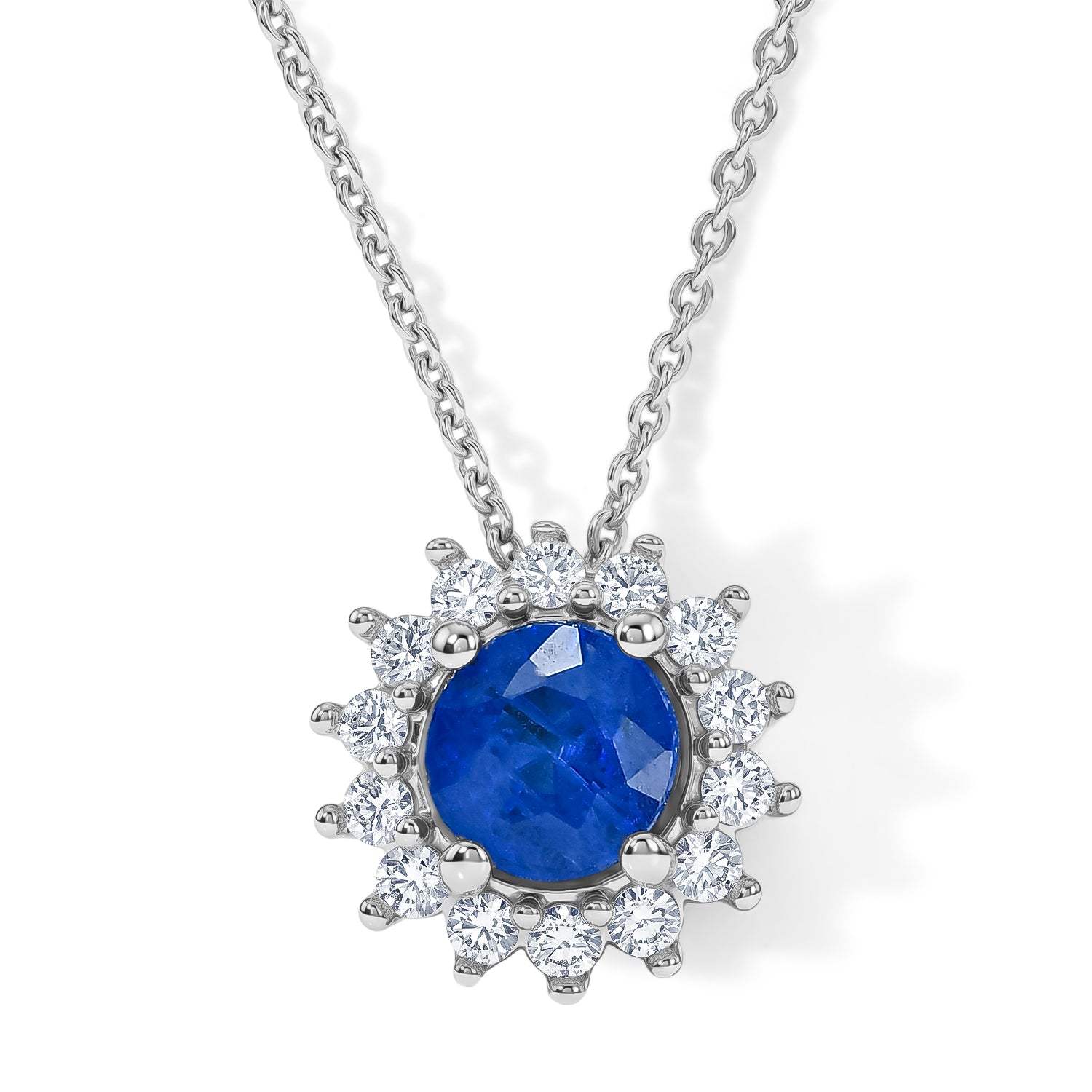 Luxuriant - Tanzanian Blue Spinel &amp; Lab Grown Diamond (SI/G-H) Halo Pendant with Chain (Size 20) in Rhodium Overlay Sterling Silver 1.30 Ct. 4496868 0