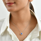 Luxuriant - Tanzanian Blue Spinel & Lab Grown Diamond (SI/G-H) Halo Pendant with Chain (Size 20) in Rhodium Overlay Sterling Silver 1.30 Ct._4496868_1