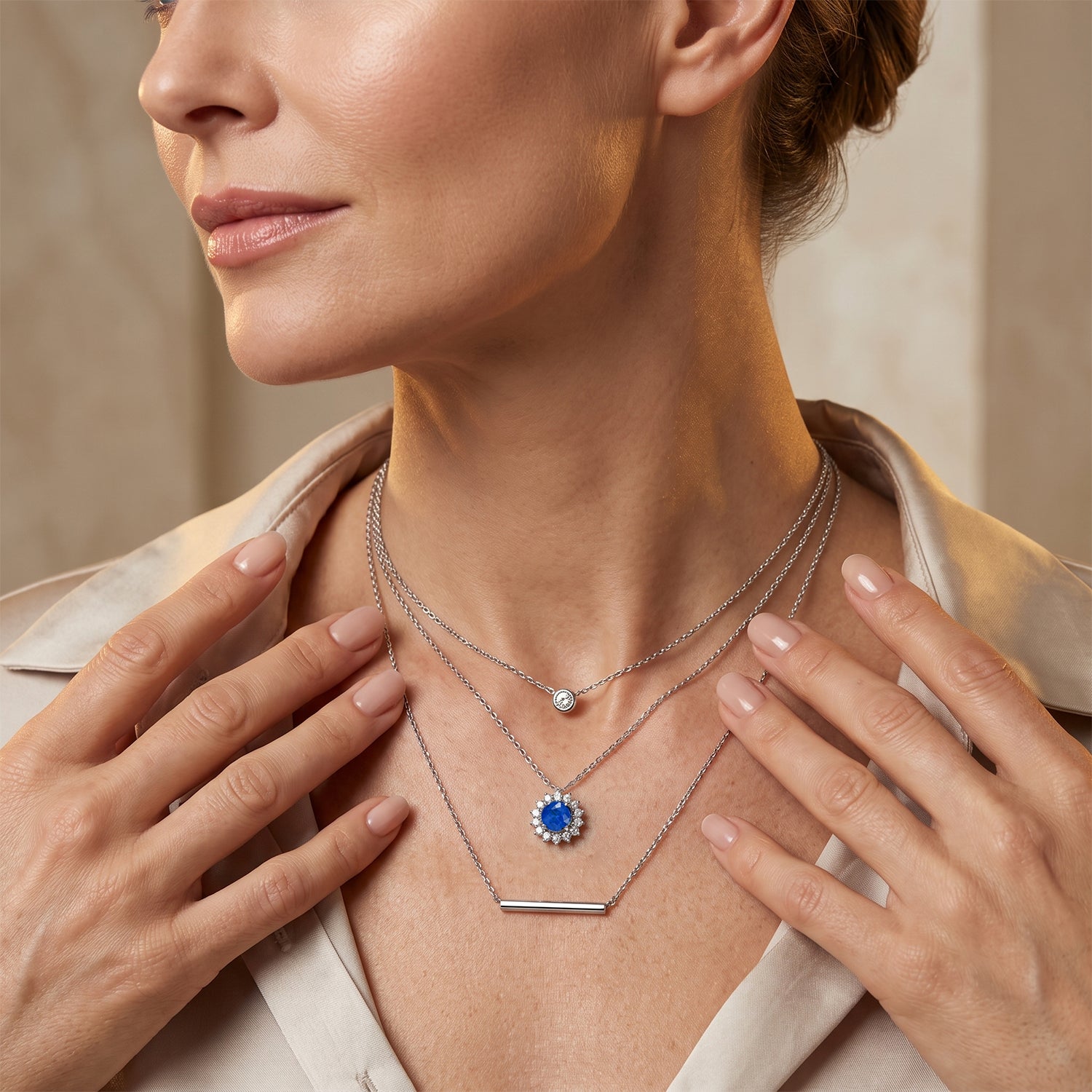 Luxuriant - Tanzanian Blue Spinel &amp; Lab Grown Diamond (SI/G-H) Halo Pendant with Chain (Size 20) in Rhodium Overlay Sterling Silver 1.30 Ct. 4496868 3