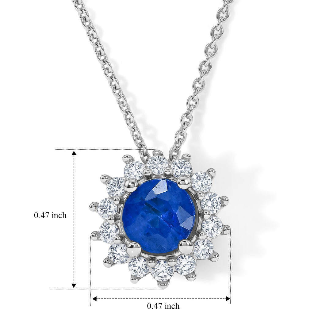 Luxuriant - Tanzanian Blue Spinel & Lab Grown Diamond (SI/G-H) Halo Pendant with Chain (Size 20) in Rhodium Overlay Sterling Silver 1.30 Ct._4496868_4