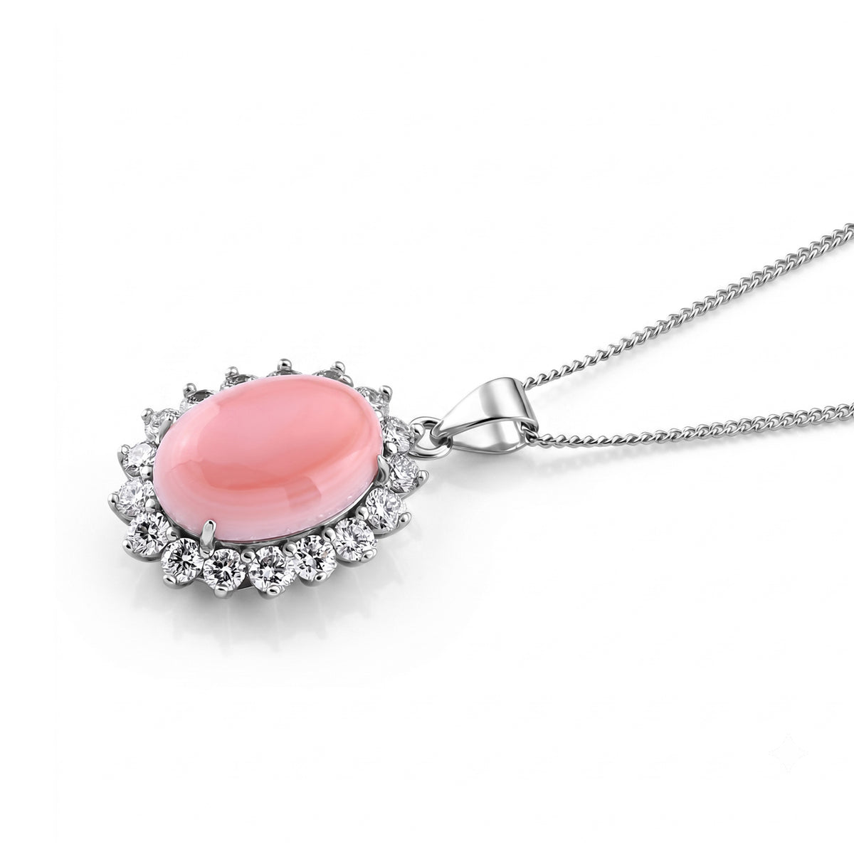 D'Joy - Pink Conch Shell &amp; Lab Grown Diamond Halo Pendant with Chain (Size 18) &amp; Lobster Clasp in Rhodium Overlay Sterling Silver 4496943 2