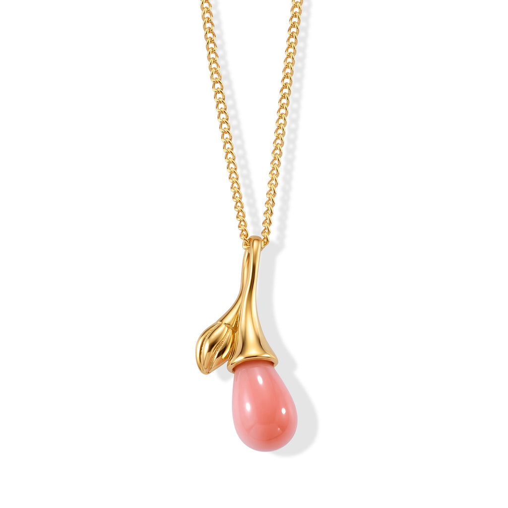 Pink Conch Shell Split Drop Pendant with Chain (Size 18) in Yellow Gold Plated Sterling Silver_4497012