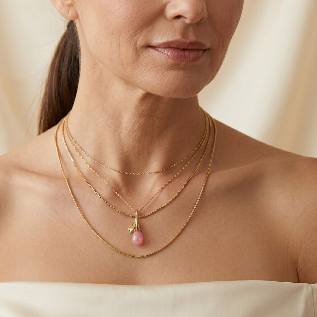 Pink Conch Shell Split Drop Pendant with Chain (Size 18) in Yellow Gold Plated Sterling Silver_4497012_2
