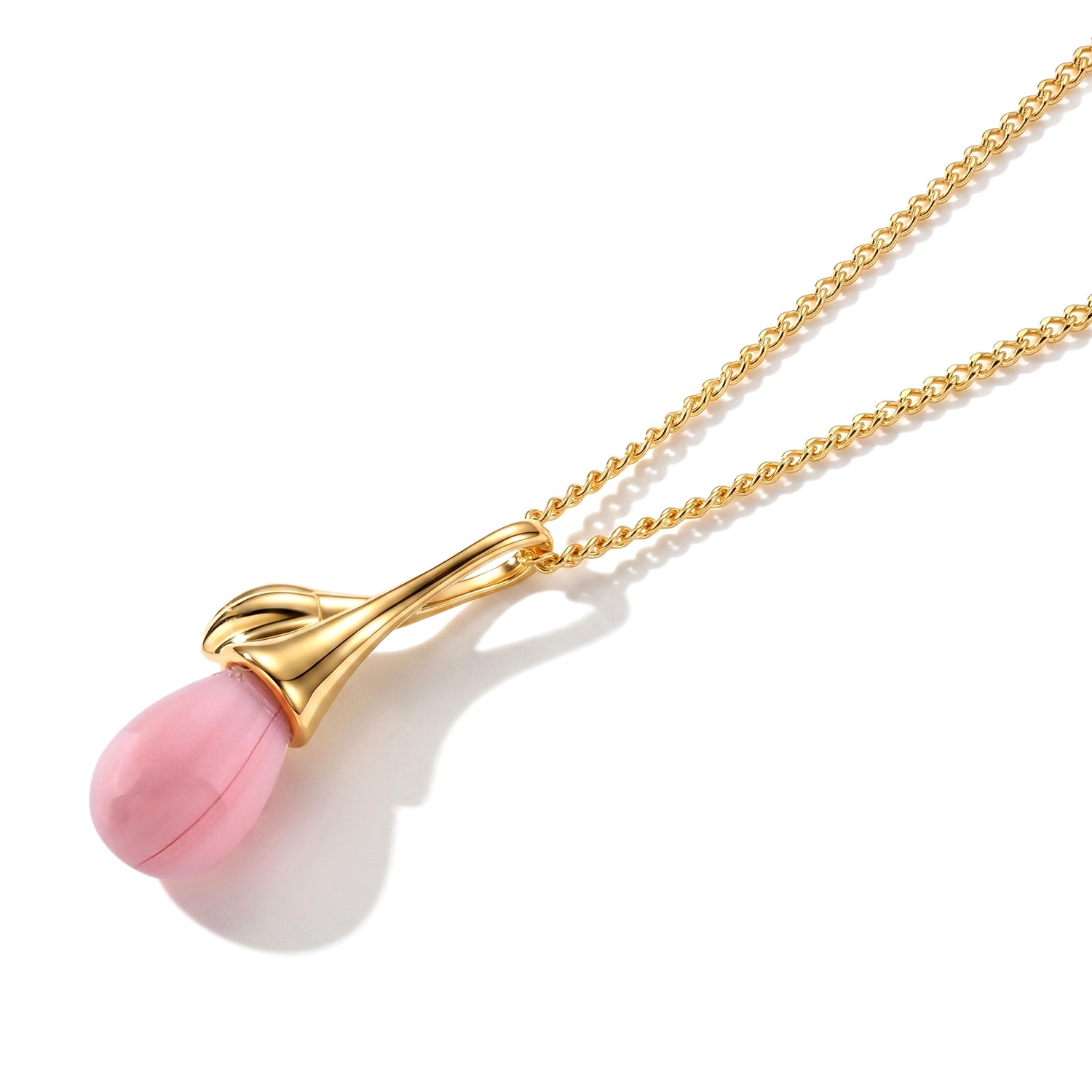 Pink Conch Shell Flower Bud Inspired Drop Pendant with Chain (Size 18) in Rhodium Overlay Sterling Silver 4497012 3