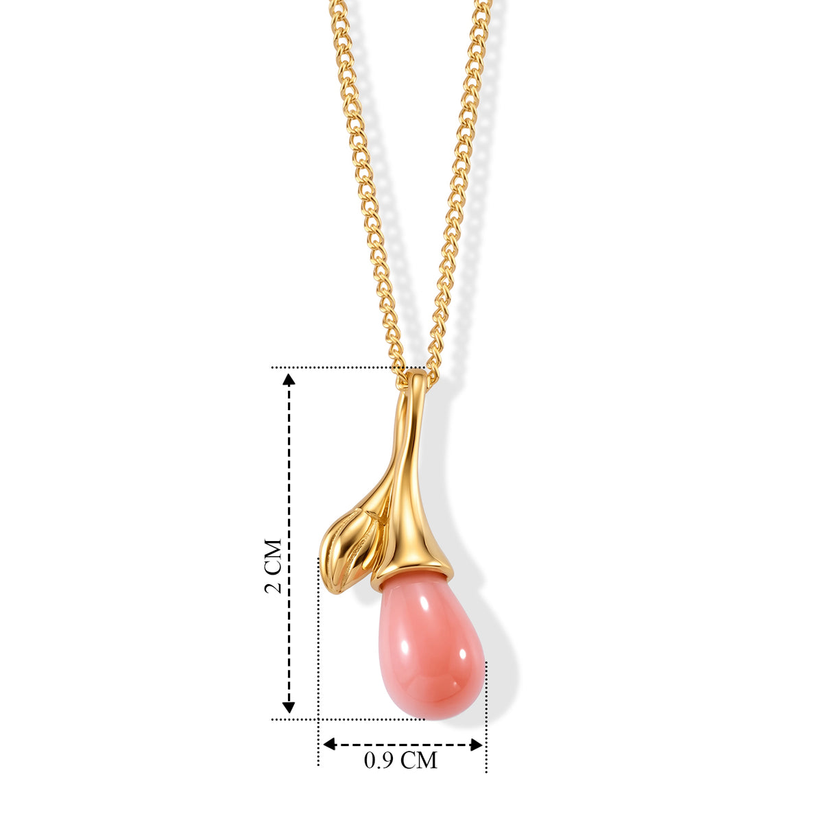 Pink Conch Shell Flower Bud Inspired Drop Pendant with Chain (Size 18) in Rhodium Overlay Sterling Silver 4497012 4