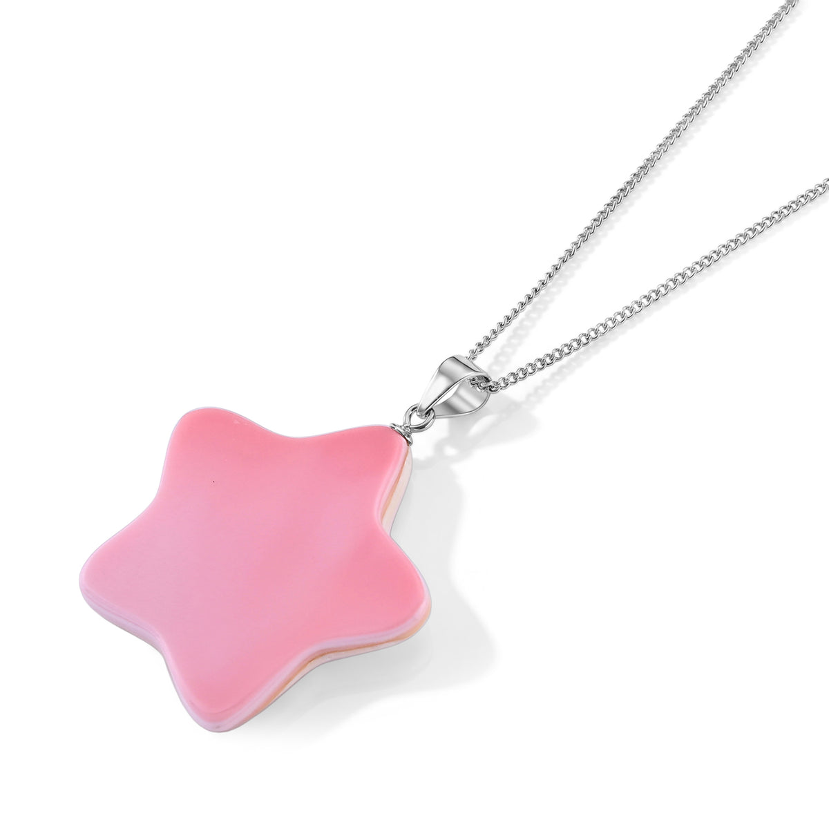 Pink Conch Shell Star Pendant with Chain (Size 18) in Rhodium Overlay Sterling Silver 4497026 2