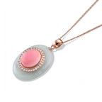 Pink Conch Shell, White Jade & Moissanite Halo Drop Pendant with Chain (Size 18) in Rose Gold Plated Sterling Silver_4497029_3