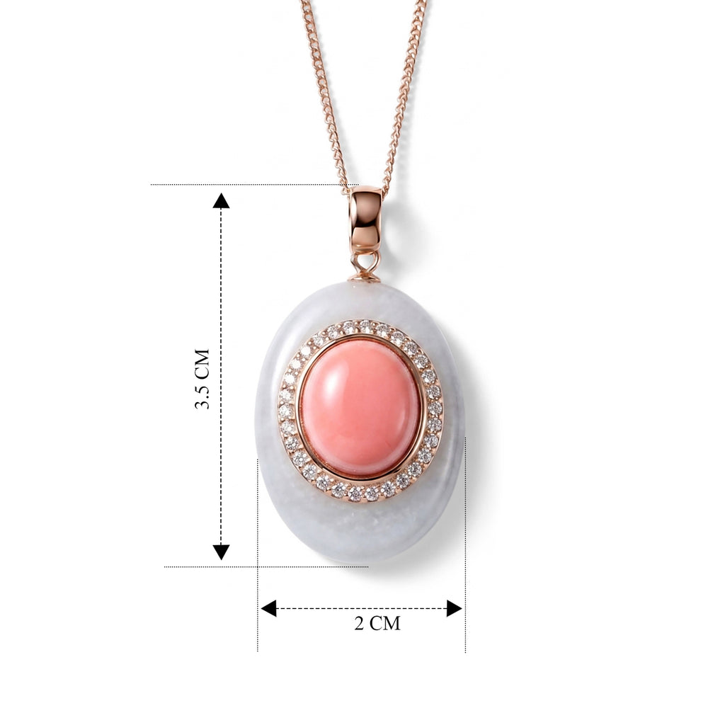Pink Conch Shell, White Jade & Moissanite Halo Drop Pendant with Chain (Size 18) in Rose Gold Plated Sterling Silver_4497029_5