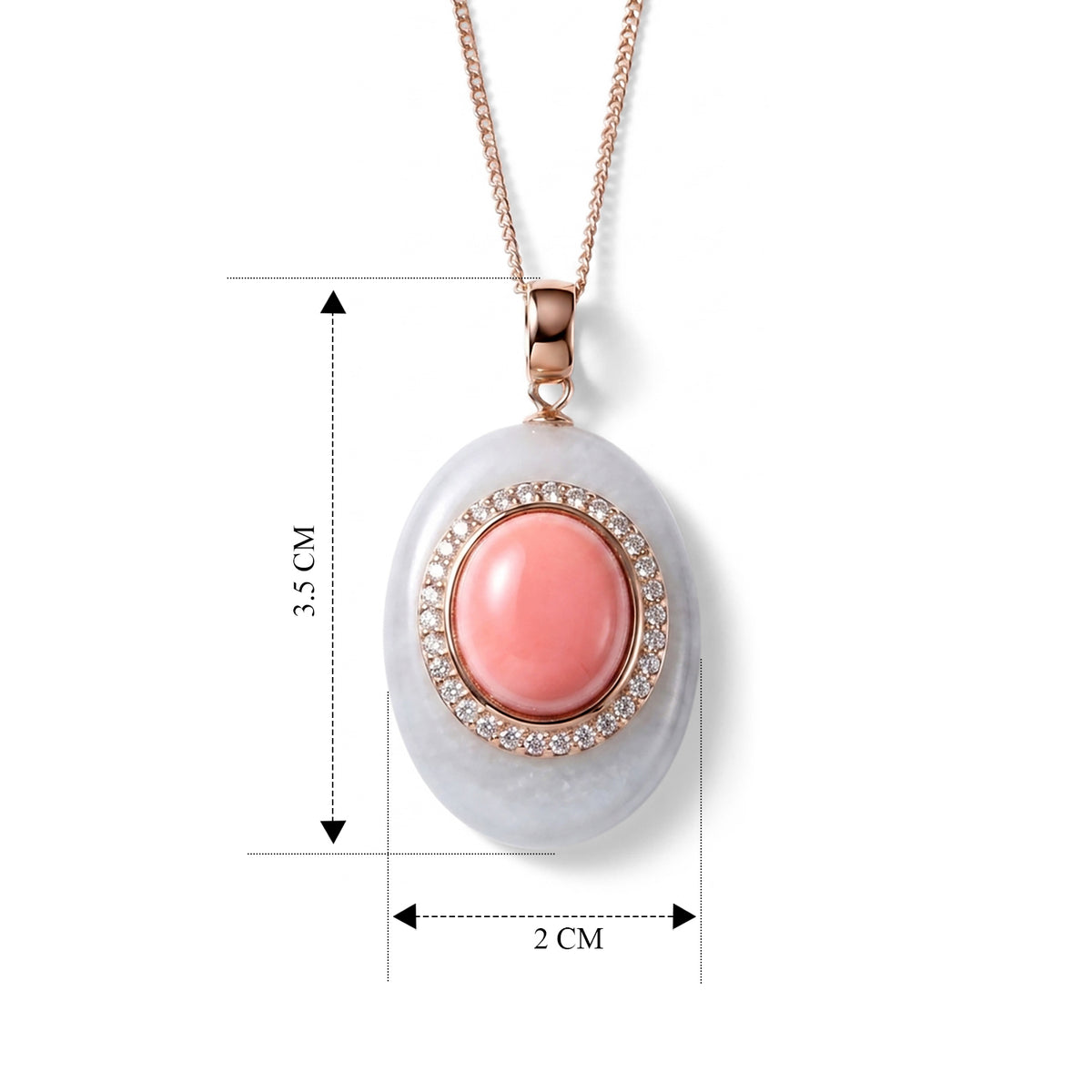D'Joy - Pink Conch Shell, White Jade &amp; Moissanite Halo Drop Pendant with Chain (Size 18) &amp; Lobster Clasp in Rose Gold Plated Sterling Silver 4497029 6
