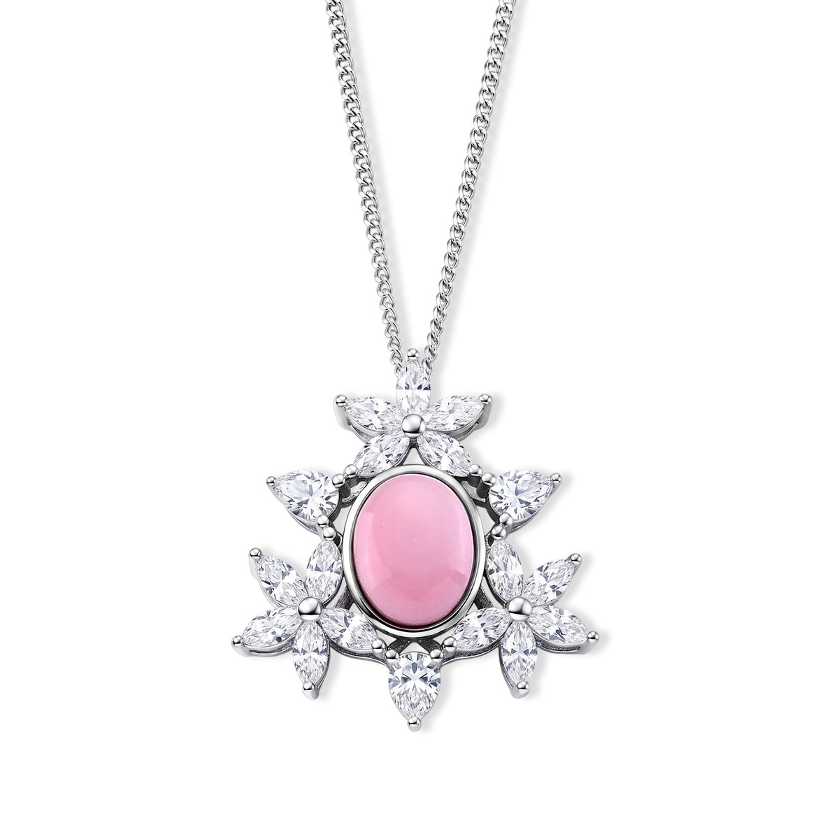D'Joy - Pink Conch Shell &amp; Moissanite Floral Inspired Pendant with Chain (Size 18) &amp; Lobster Clasp in Rhodium Overlay Sterling Silver 4497030 0