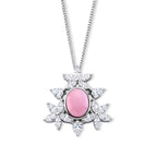 D'Joy - Pink Conch Shell & Moissanite Floral Inspired Pendant with Chain (Size 18) in Rhodium Overlay Sterling Silver_4497030