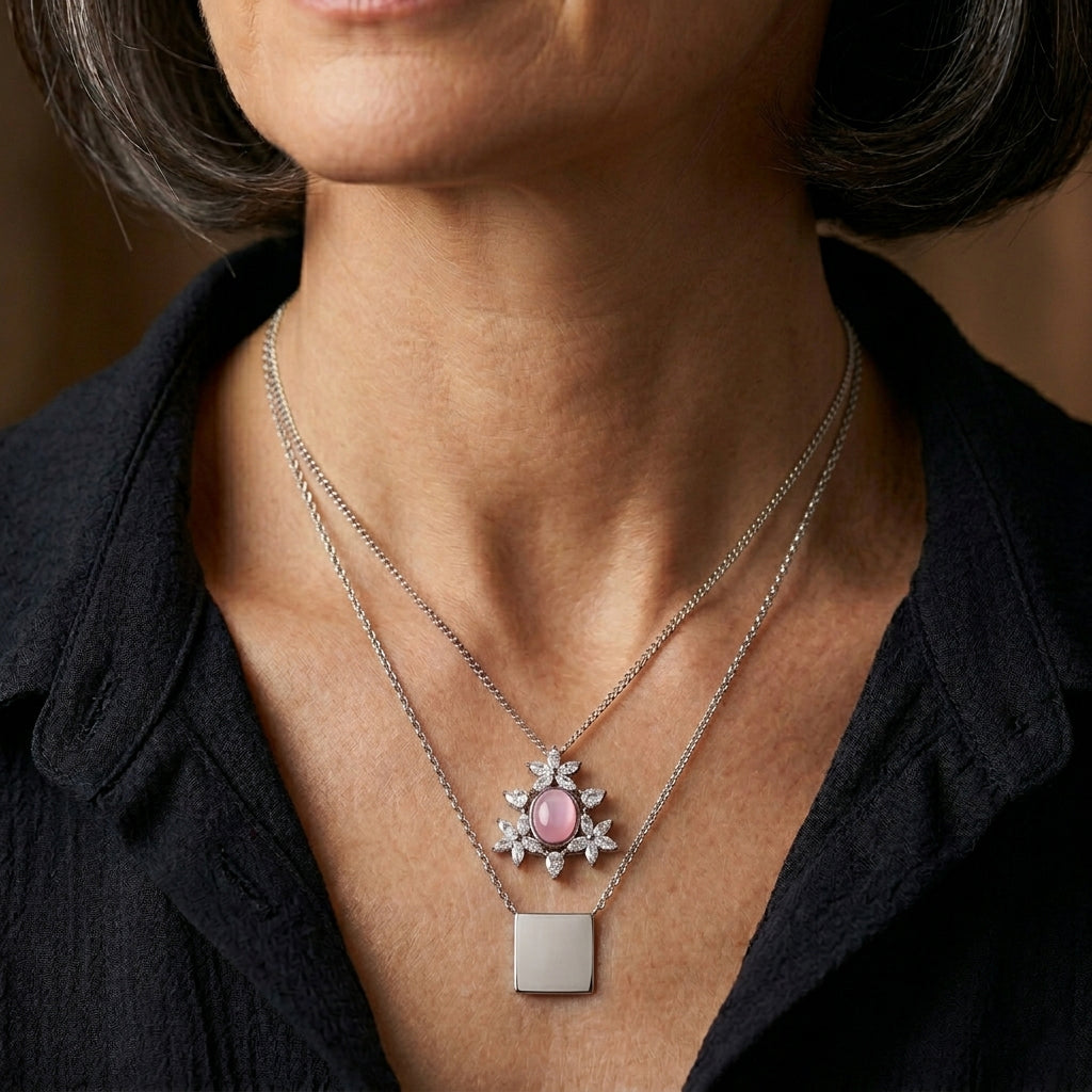 D'Joy - Pink Conch Shell &amp; Moissanite Floral Inspired Pendant with Chain (Size 18) &amp; Lobster Clasp in Rhodium Overlay Sterling Silver 4497030 3