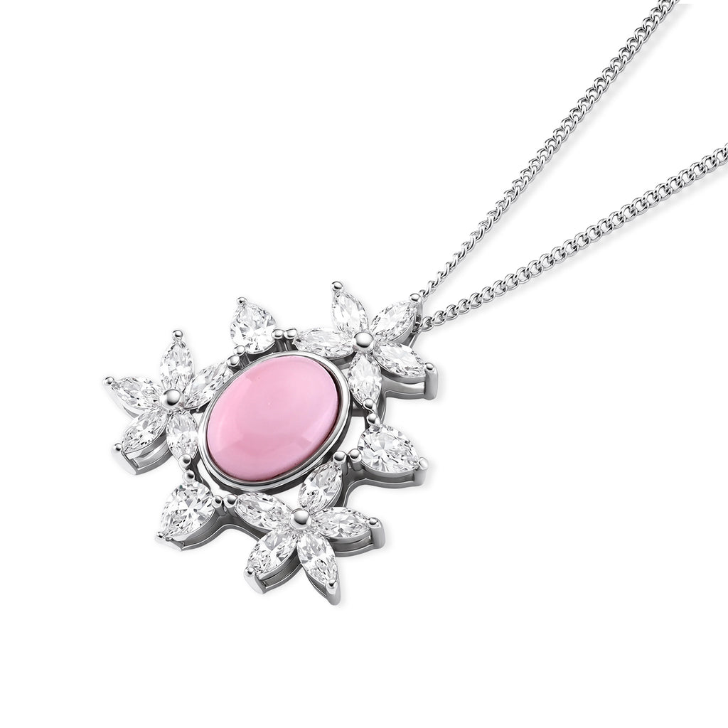 D'Joy - Pink Conch Shell & Moissanite Floral Inspired Pendant with Chain (Size 18) in Rhodium Overlay Sterling Silver_4497030_3