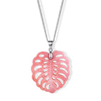 Pink Conch Shell Leaf Carving Pendant with Chain (Size 18) in Rhodium Overlay Sterling Silver_4497032