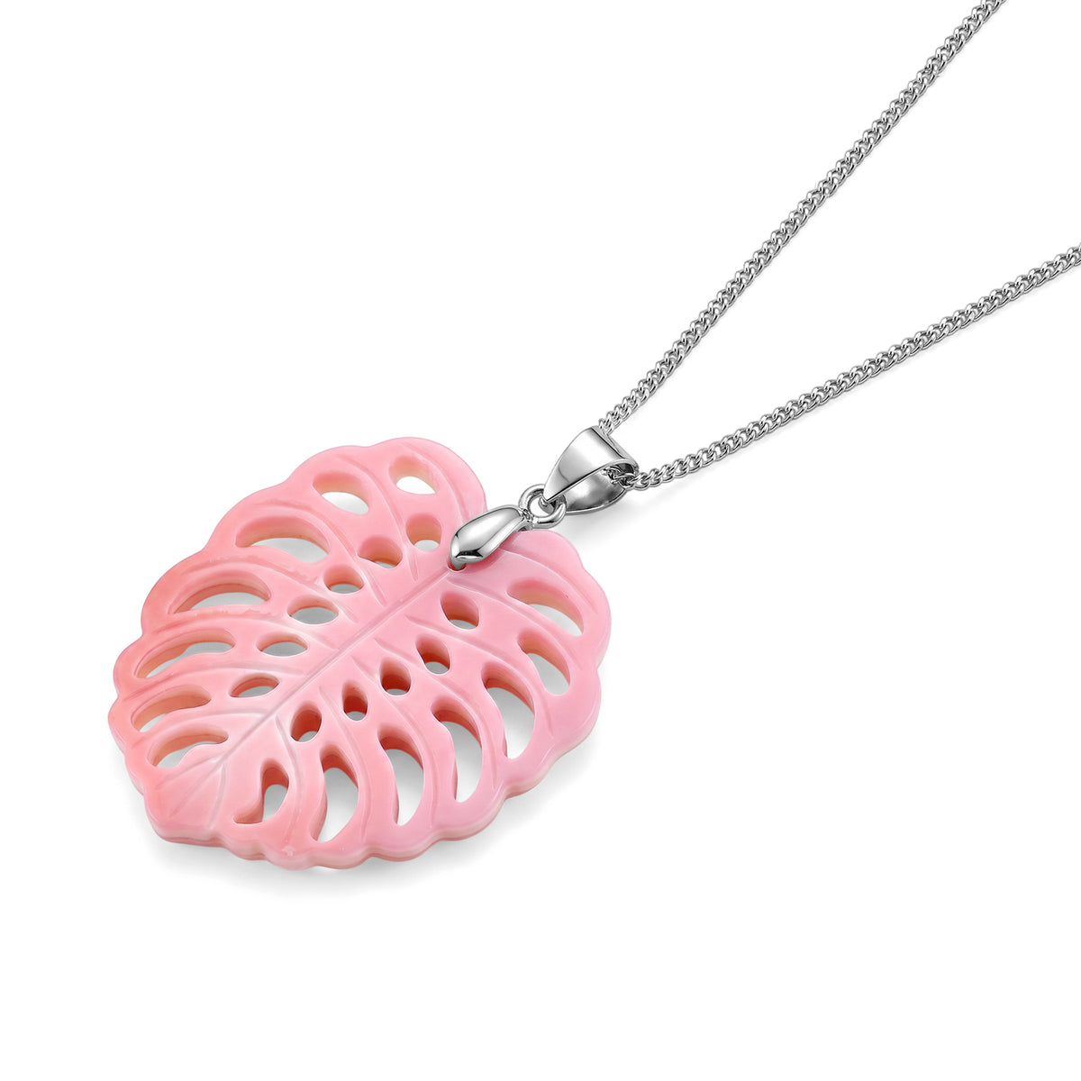 Pink Conch Shell Leaf Carving Pendant with Chain (Size 18) in Rhodium Overlay Sterling Silver 4497032 2