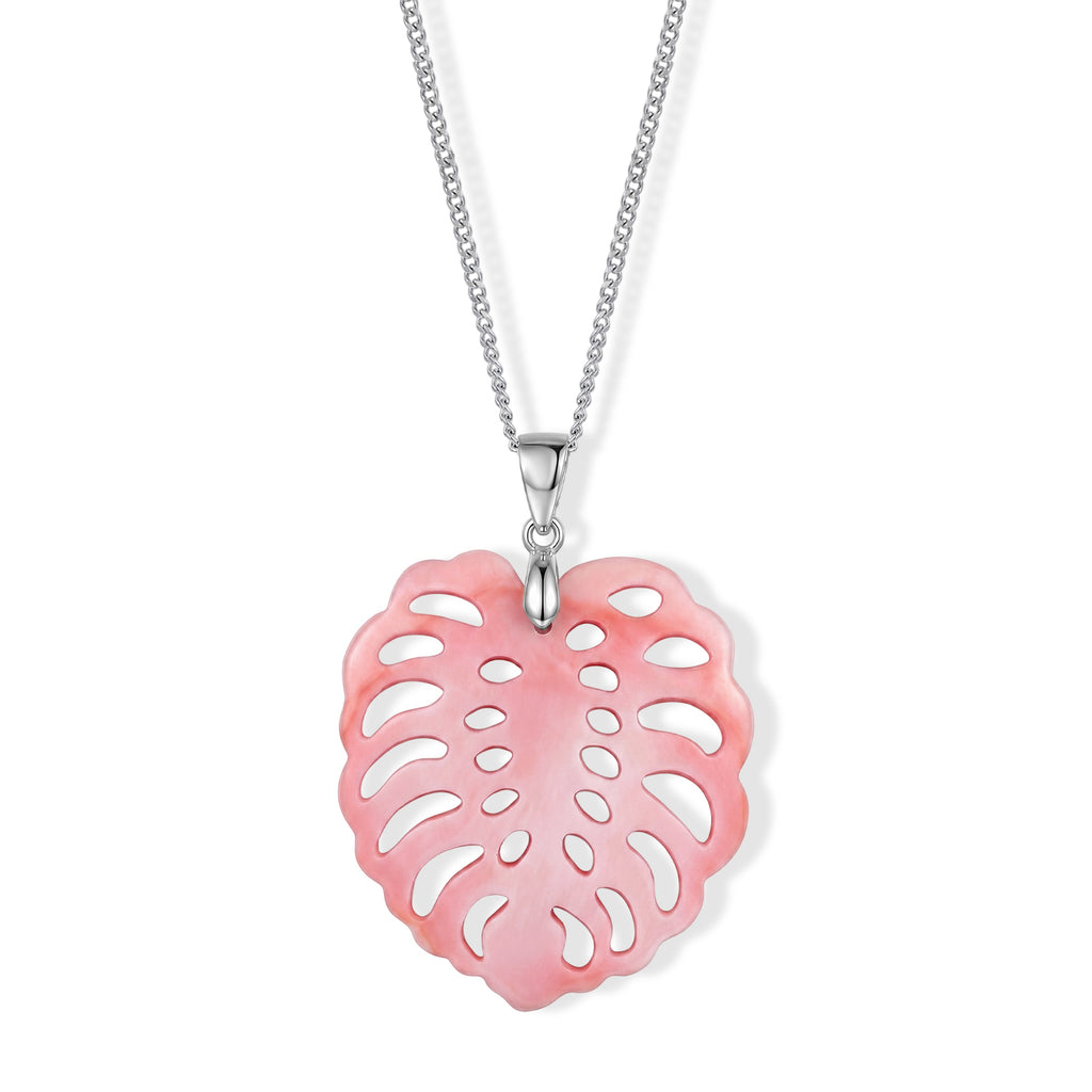 Pink Conch Shell Leaf Carving Pendant with Chain (Size 18) in Rhodium Overlay Sterling Silver_4497032_4
