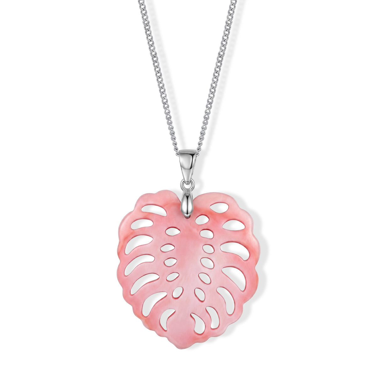 Pink Conch Shell Leaf Carving Pendant with Chain (Size 18) in Rhodium Overlay Sterling Silver 4497032 3
