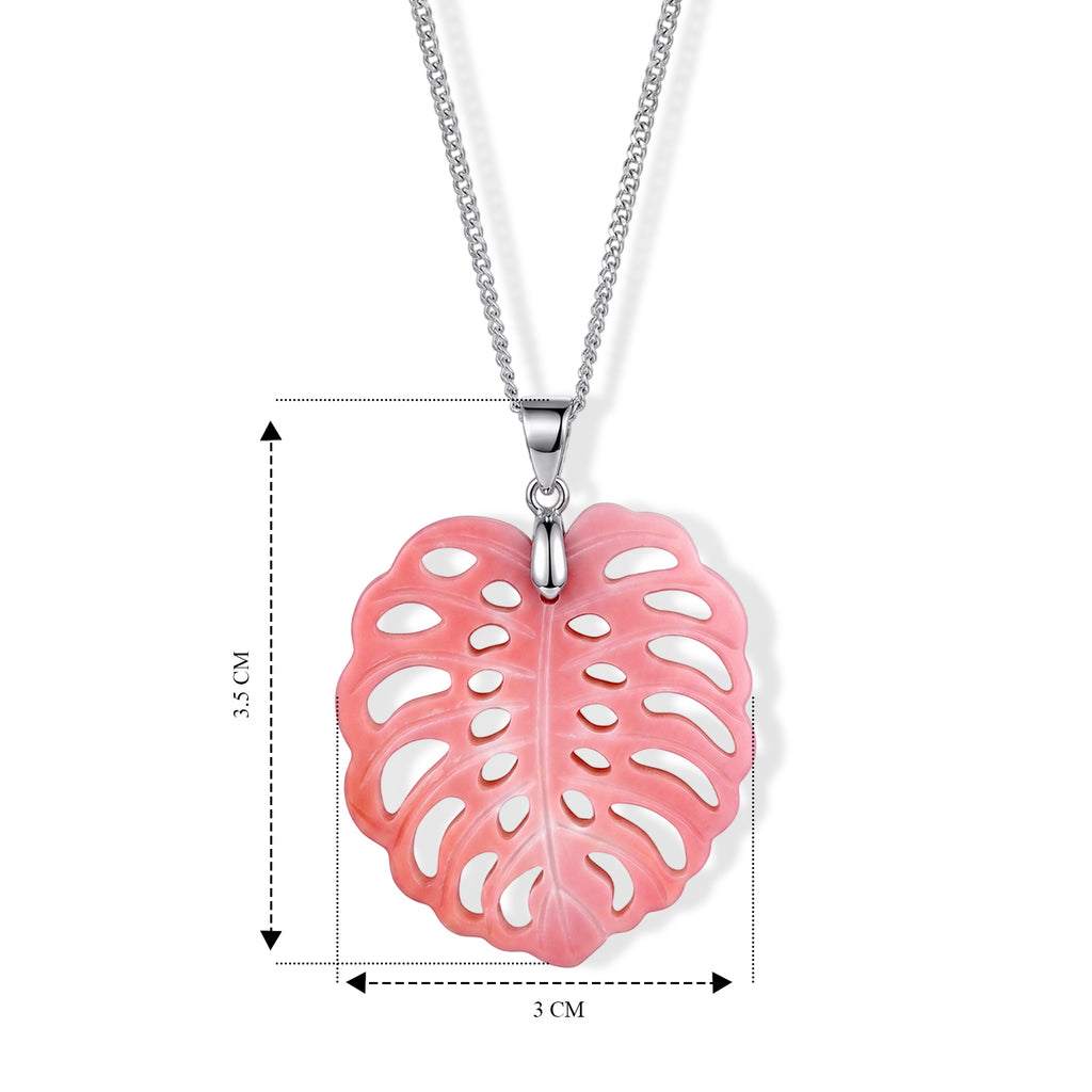 Pink Conch Shell Leaf Carving Pendant with Chain (Size 18) in Rhodium Overlay Sterling Silver_4497032_5