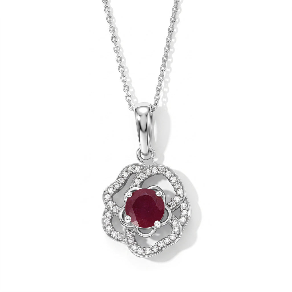 African Ruby,  White Zircon Pendant with Chain (Size 20) in Rhodium Overlay Sterling Silver 0.44 ct  1.690  Ct._4497184