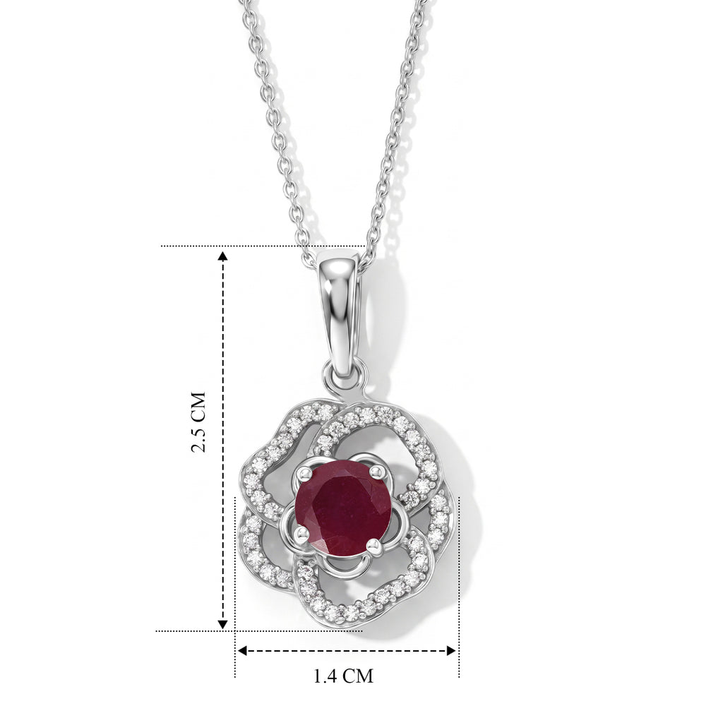 African Ruby,  White Zircon Pendant with Chain (Size 20) in Rhodium Overlay Sterling Silver 0.44 ct  1.690  Ct._4497184_4