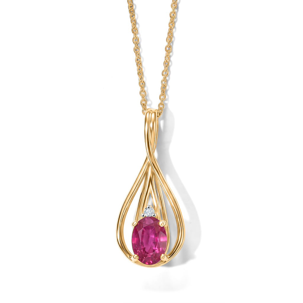 D'Joy - Premium African Ruby & White Zircon Drop Pendant with Chain (Size 20) in Yellow Gold Plated Sterling Silver 1.24 Ct._4497186